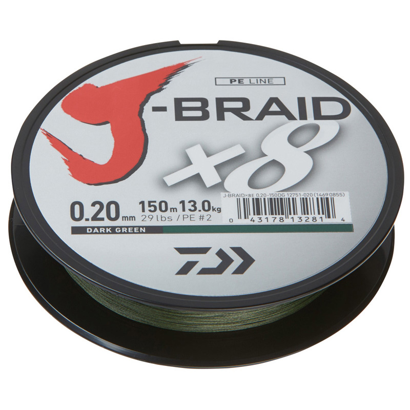 Daiwa J-Braid X8 | Donkergroen | Dyneema | 13lb | 0.10mm | 150m