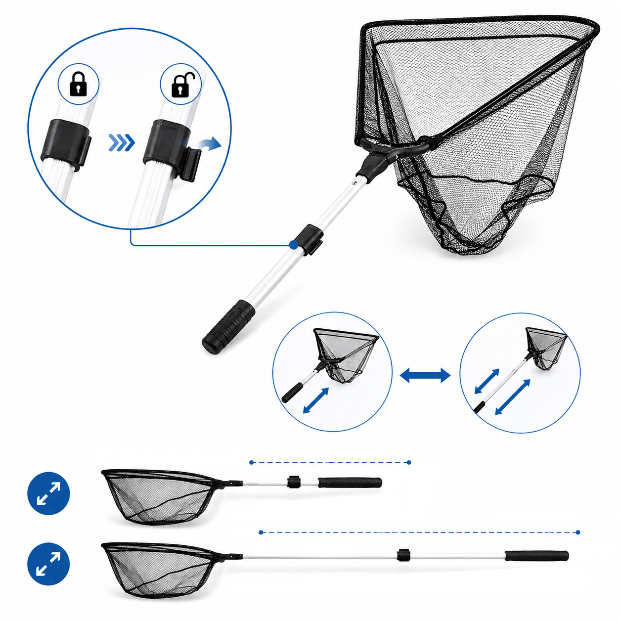 X2 Schepnet - 40x40cm - 120cm Steel - Slootnet - Vijvernet - Visnet