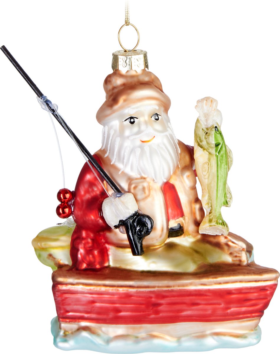 Glazen Kerstbal Kerstman met Hengel