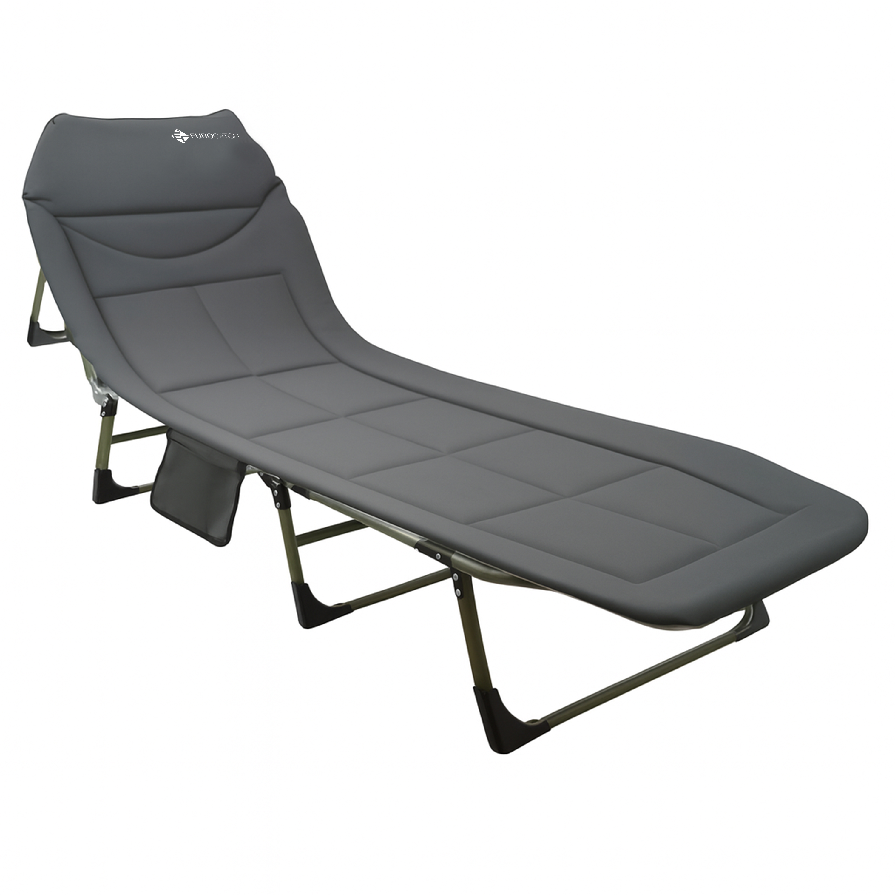 Eurocatch Karperstretcher Bedchair – 8-Poot Verstelbaar Campingbed met 5-Standen Rugleuning, Gevuld Hoofdeinde, Zijvak & Inklapbaar– Groen 