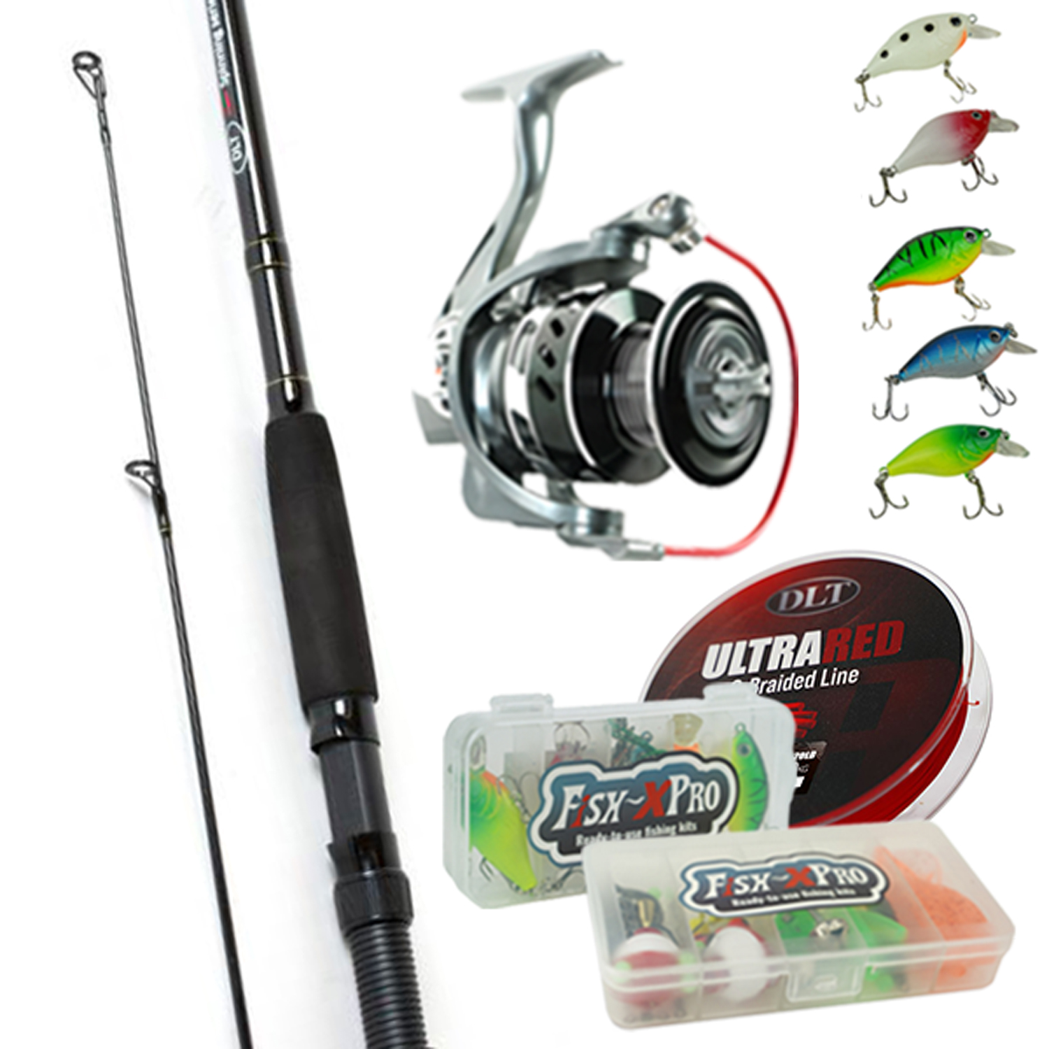 DLT Pursuit Spinhengel Compleet - 2.70m - Hengelset - Hengel met Molen en Gevlochten Vislijn - incl Kunstaas - Incl Tacklebox met accessoires