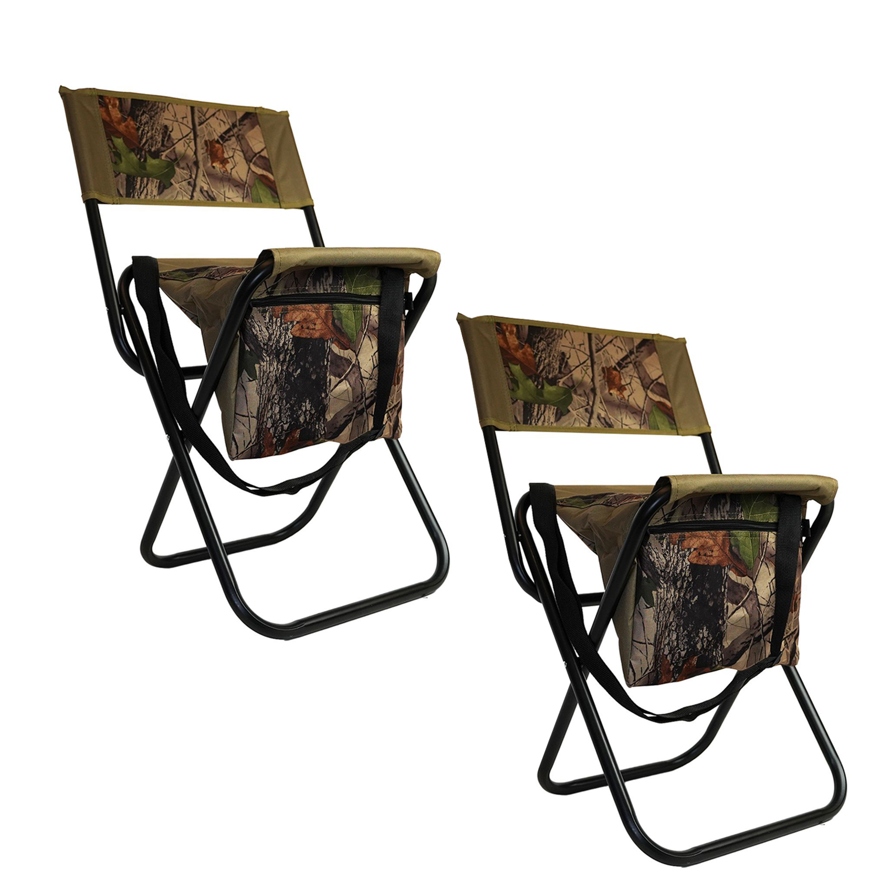 Eurocatch Opvouwbare stoel - Viskrukje - Met Tas en Rugleuning - Camouflage Set 2 Stuks