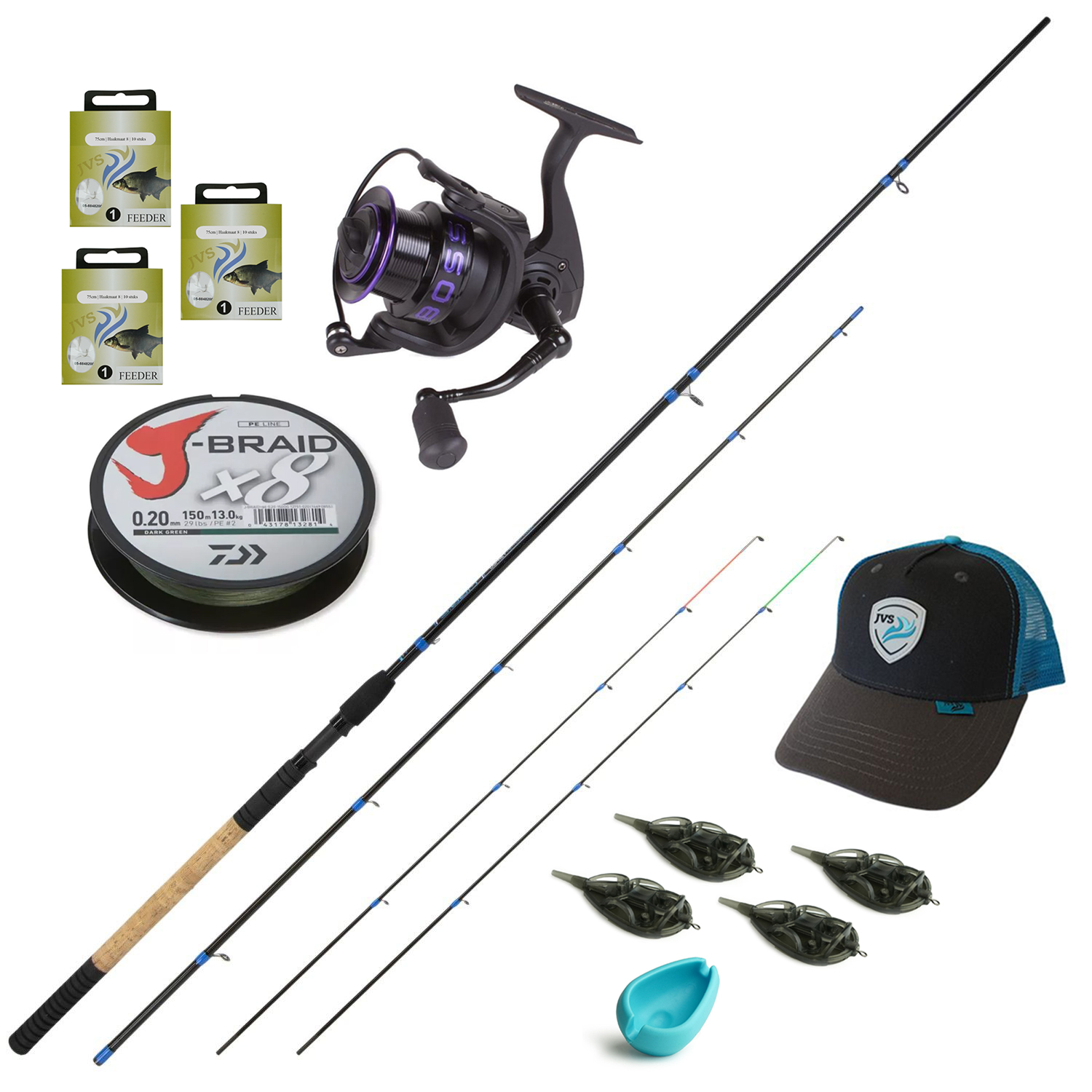 JVS Osprey Feeder Set 3.30m - Feederhengel & Molen - Vislijn - Onderlijnen - Feederkorven