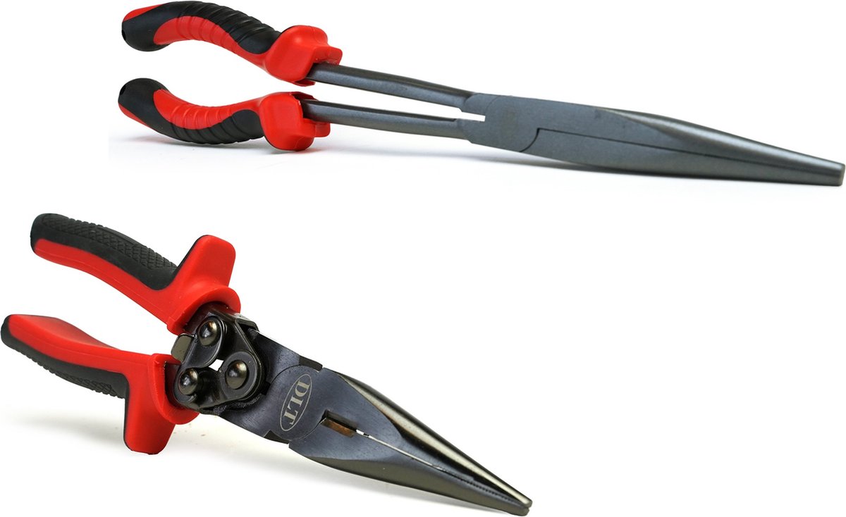 DLT Onthaaktangset 2-delig - Long Nose Plier - Heavy Duty Straight Nose Plier - Onthaaktang - Carbon Staal - 30cm - Roofvissen - Roofvistang - Vistang