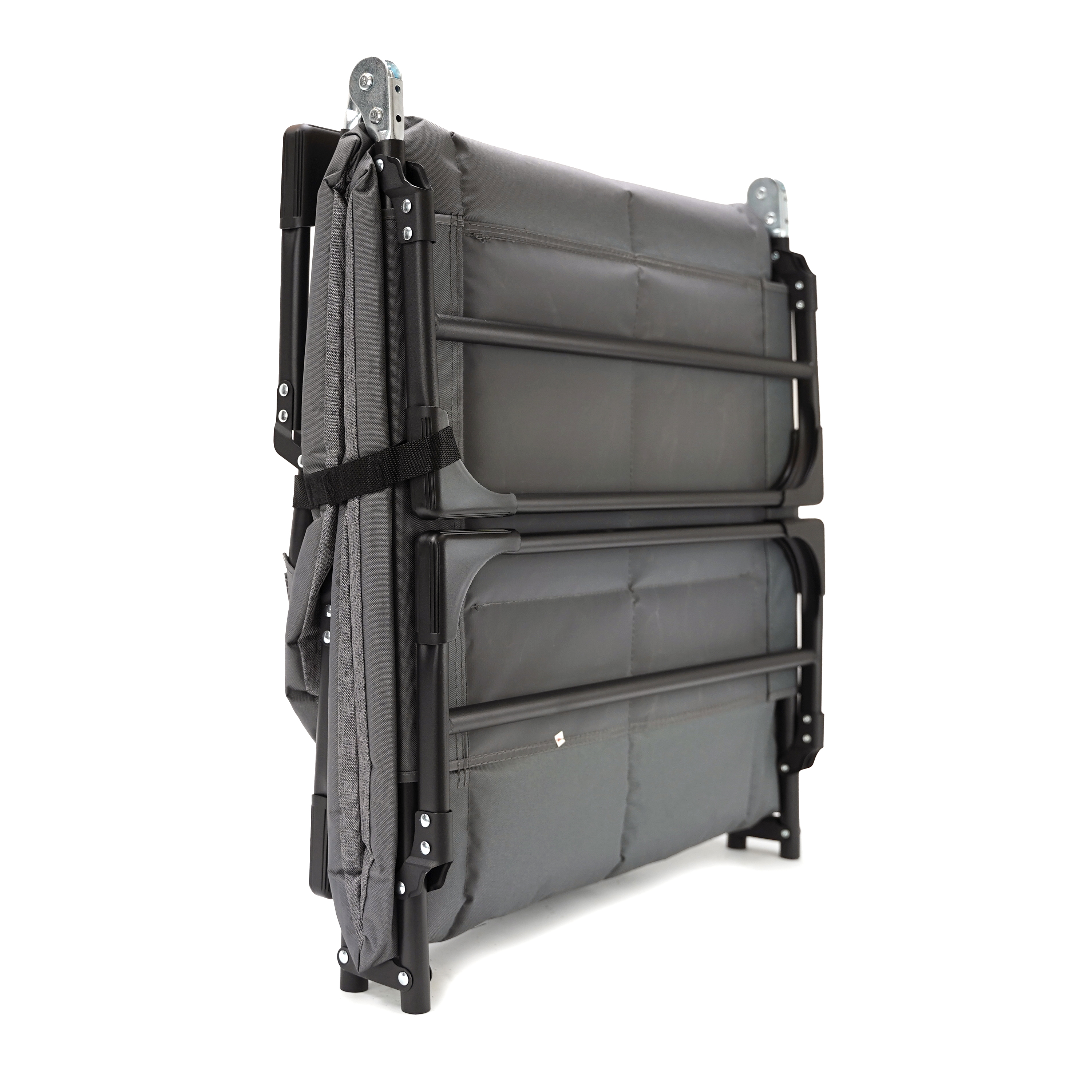 Eurocatch Opvouwbare Camping Stretcher – Verstelbaar Veldbed met 5-Standen Rugleuning, 4 Stevige Beugels, Zijvak, Gevuld Hoofdkussen – Compact & Comfortabel 