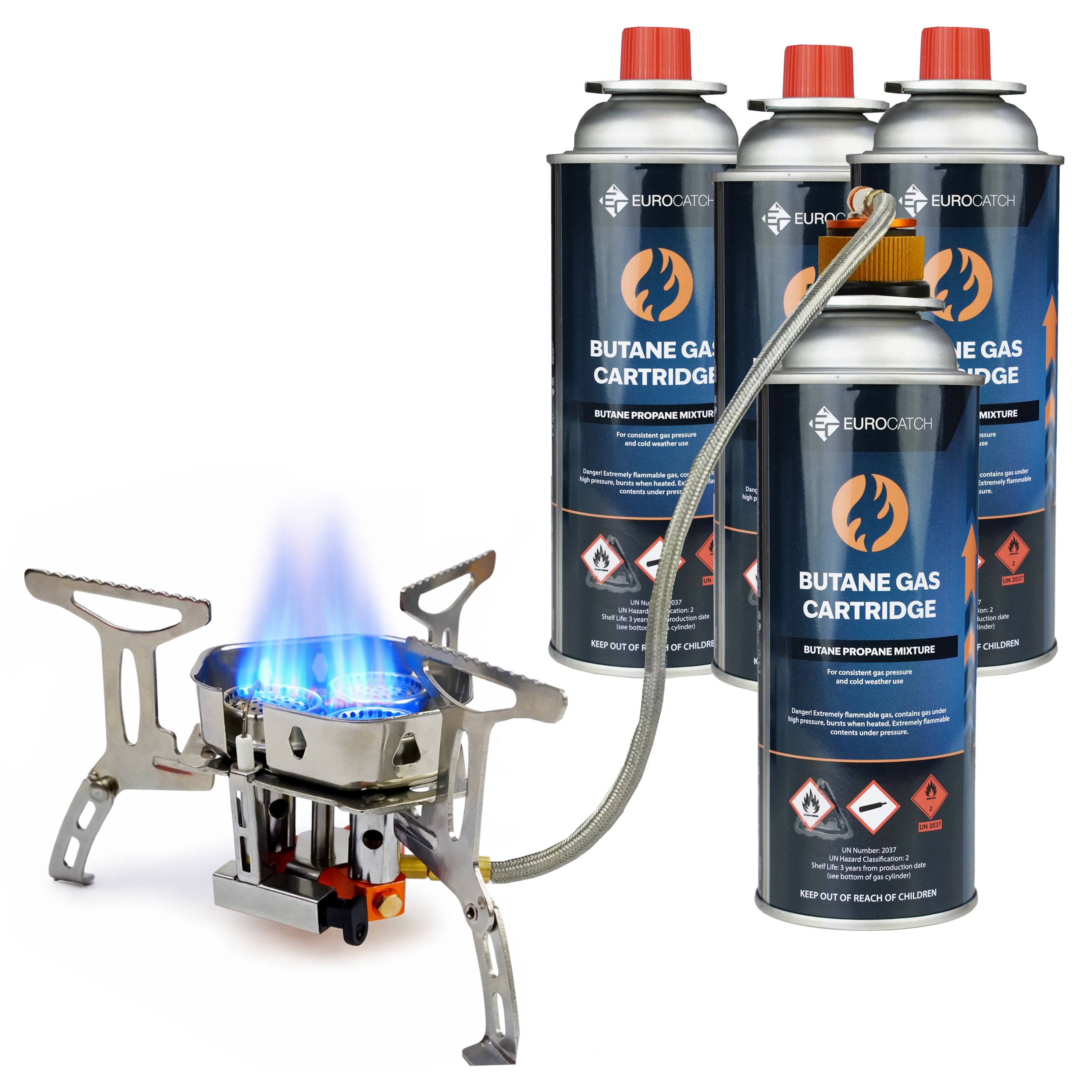 Eurocatch Opvouwbare Gasbrander Turbo 6800W - Met Connector - Incl. 4 gasflessen - Draagkoffer