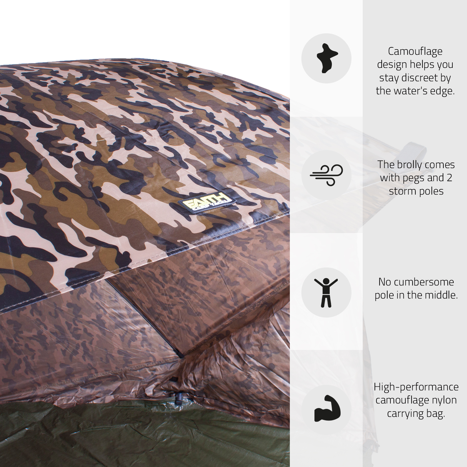 Faith Oval Brolly | 60 Inch | Oval Paraplu | Shelter | Incl. Grondzeil en Stormpalen | 3.00m |  Camouflage 