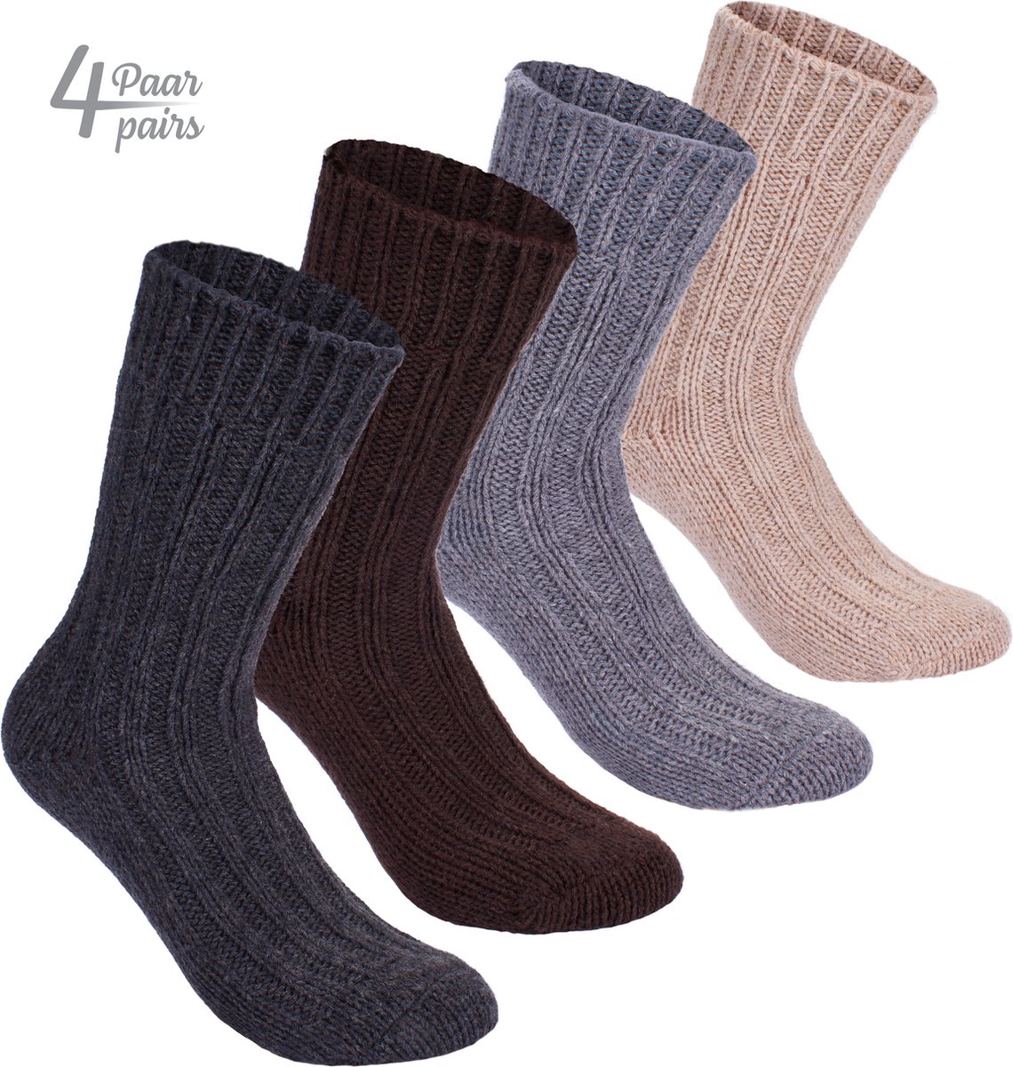 BRUBAKER 4 Paar Sokken van Alpacawol – Grijs en bruin