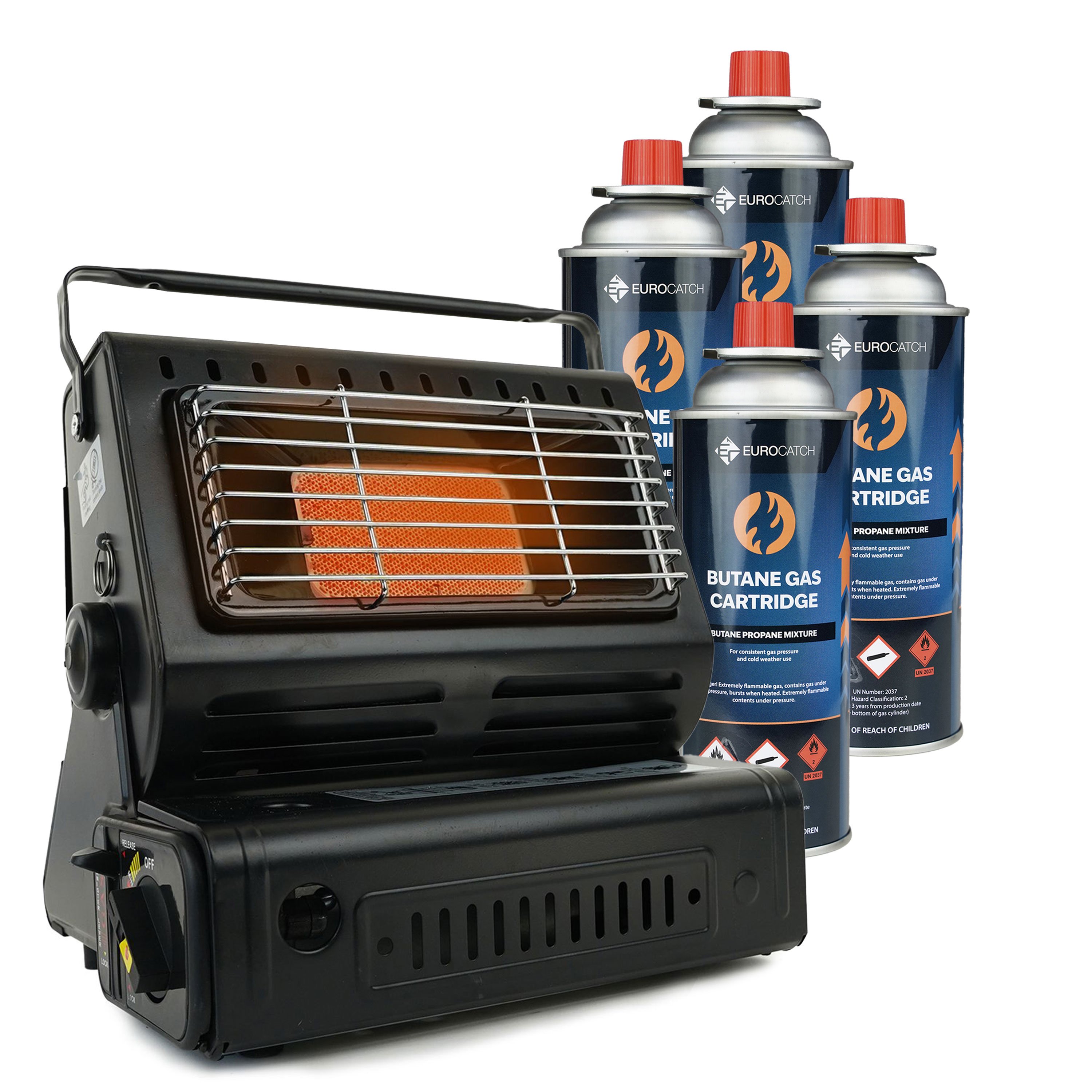 Eurocatch Gaskachel/Kooktoestel - Incl. 4 Gasbussen - Heater - Cooker - Kacheltje - Terrasverwarmer - Verstelbaar en Draagbaar