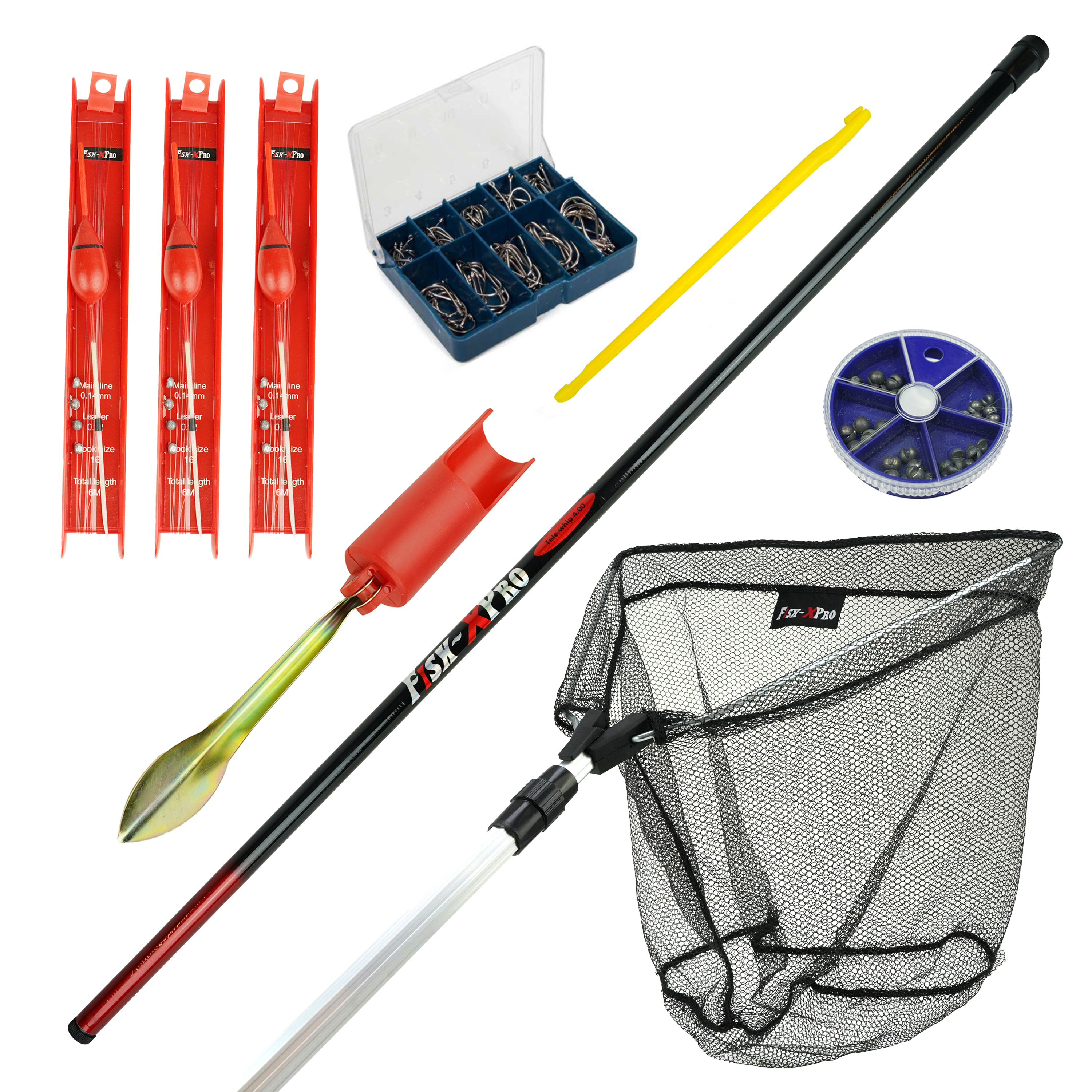 FishXpro Ready To Go hengelset 3.00m - Telescoop hengel 3m - Incl. Hengelsteun - Schepnet - Dobber en Accessoires