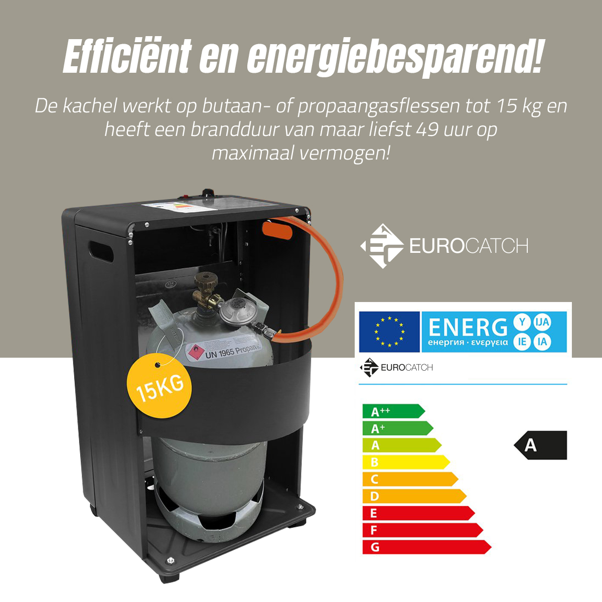Eurocatch Gaskachel - Mobiele kachel Incl. Slang en Drukregelaar - Zwart - 4200W - 2e Kans!