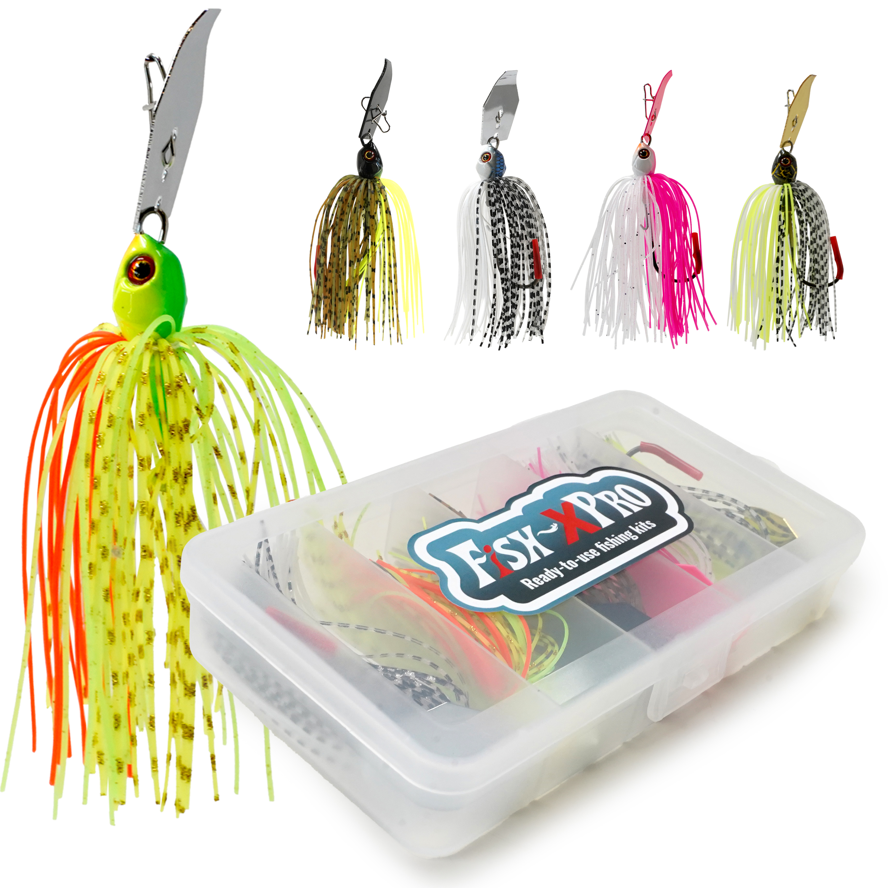 FishXpro Chatterbait Set 8cm – 10g - 5 Stuks inclusief Visdoos