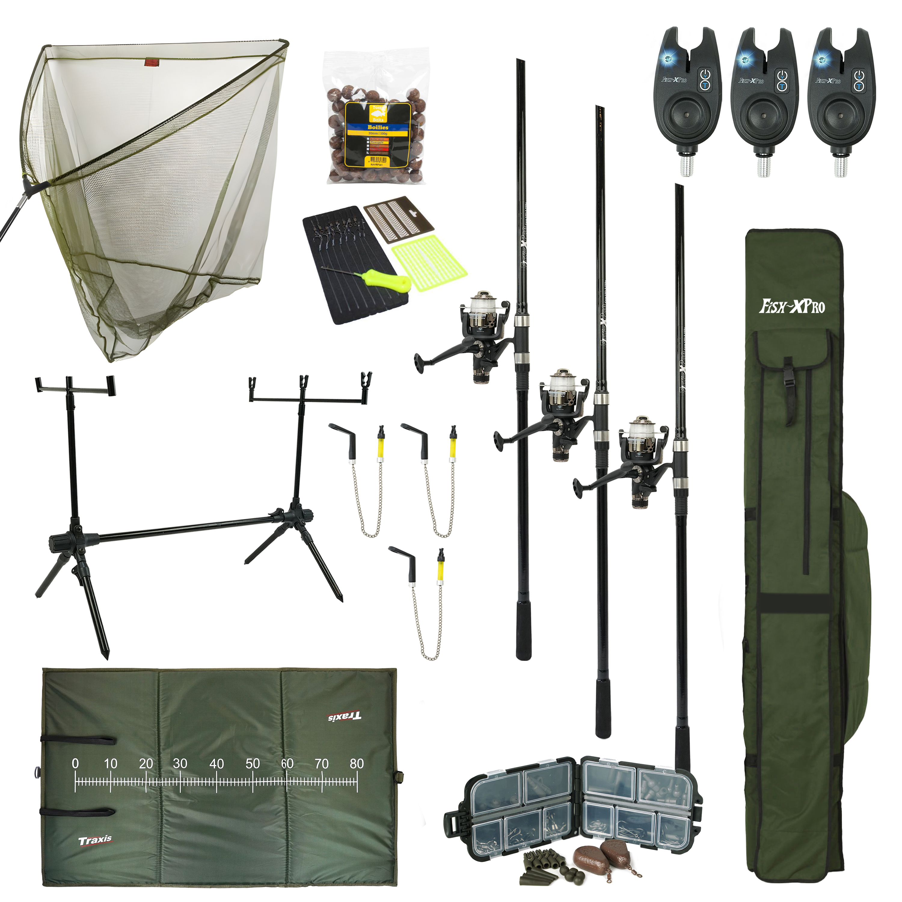 Fish-Xpro Karperset - Improve Mega - Karpervissen - 3 Hengels - 3 Molens - Schepnet - Onthaakmat - Rodpod - Beetmelders