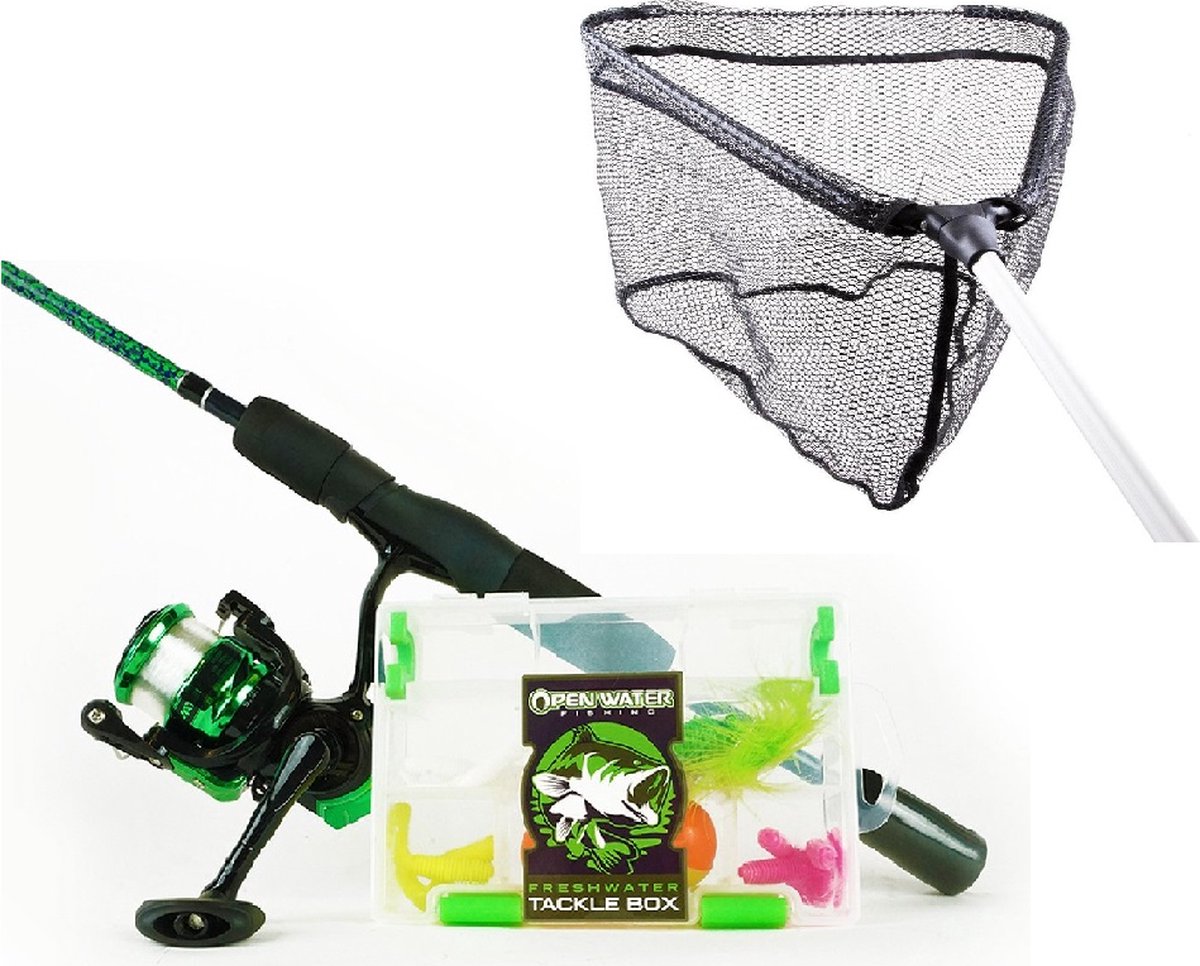 Eurocatch Spinhengelset met Schepnet - Complete Werphengel Set met Molen en Schepnet - 31-delig - Groen - Vishengel - Cadeau idee