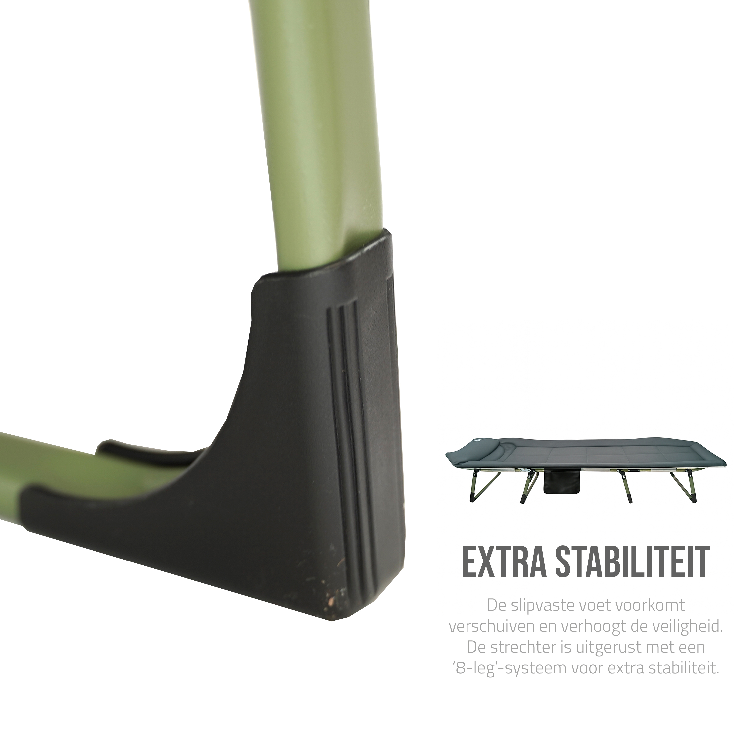 Eurocatch Karperstretcher Bedchair – 8-Poot Verstelbaar Campingbed met 5-Standen Rugleuning, Gevuld Hoofdeinde, Zijvak & Inklapbaar– Groen 
