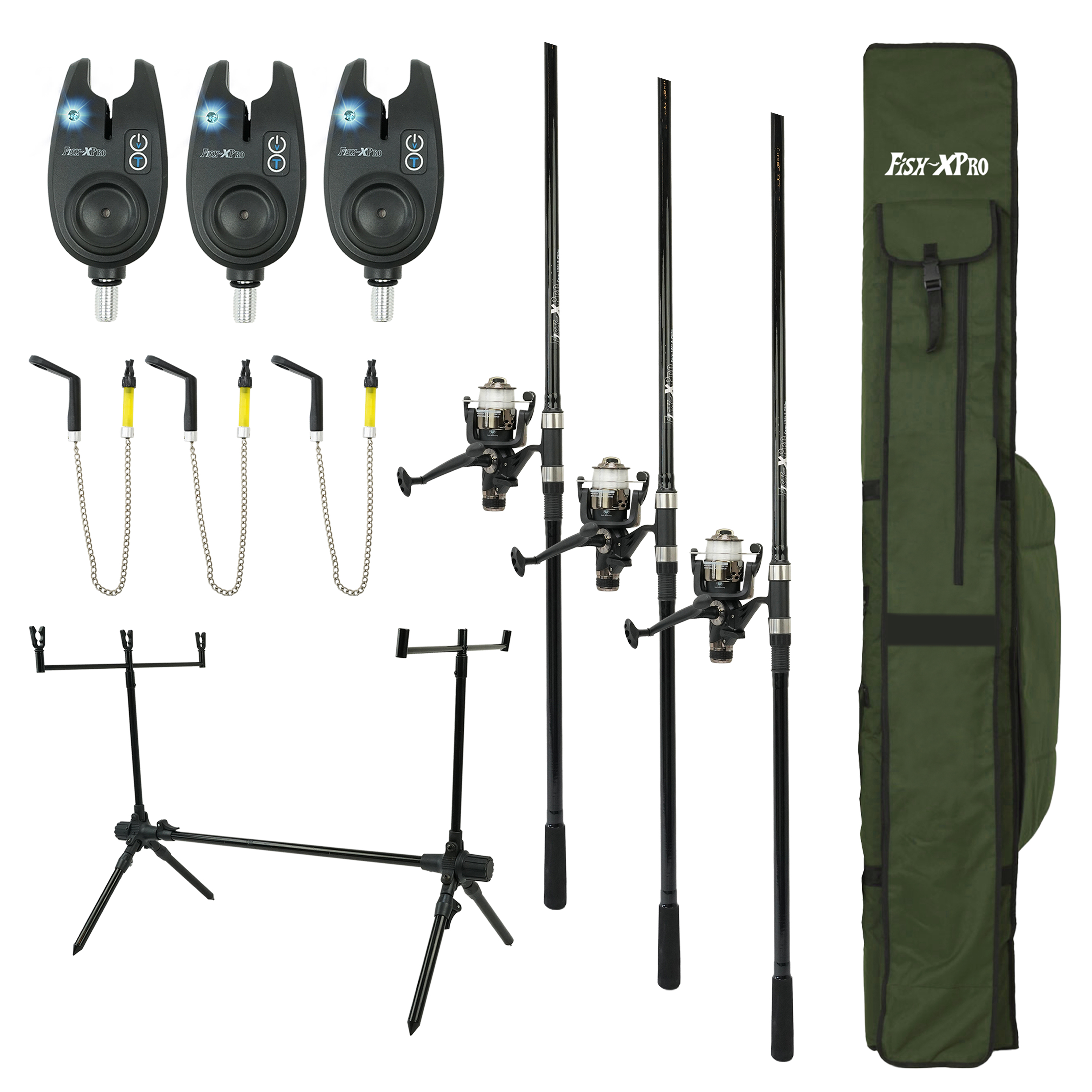 FISH-XPRO Karperset - Carpset Pro Improve Set - 3-Rod - Karperhengelset 