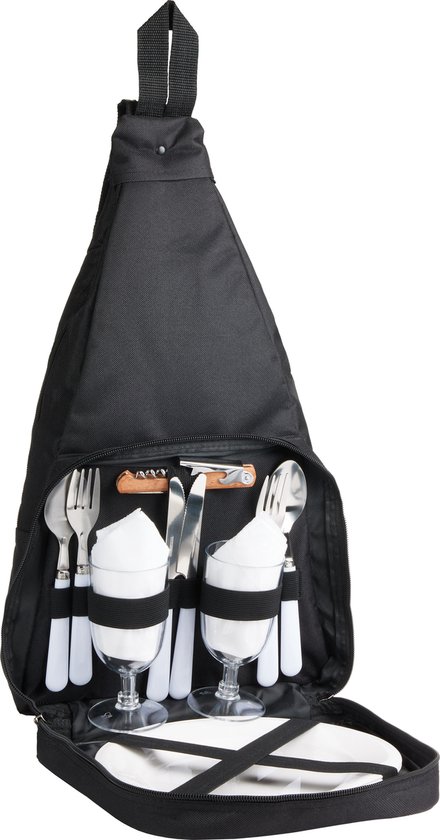 BRUBAKER |Picknickrugzak | 2 personen | zwart  | 28 × 45 × 15 cm | met koelvak | Picknick set | 14 Delen