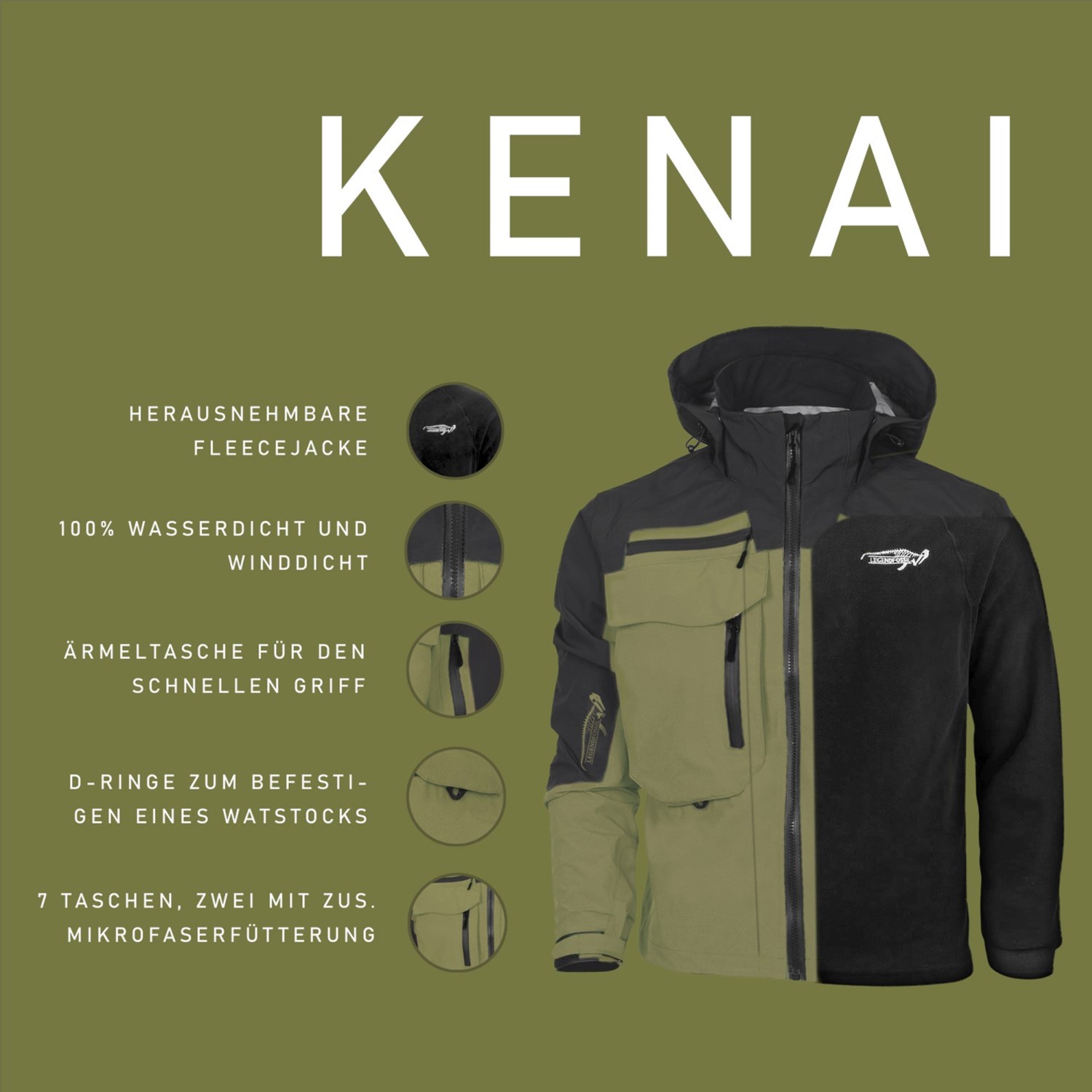 Legendfossil Outdoorjack Kenai - Waterdicht Outdoorjack - Fleecevoering - Winddicht - Desert Black _ XL