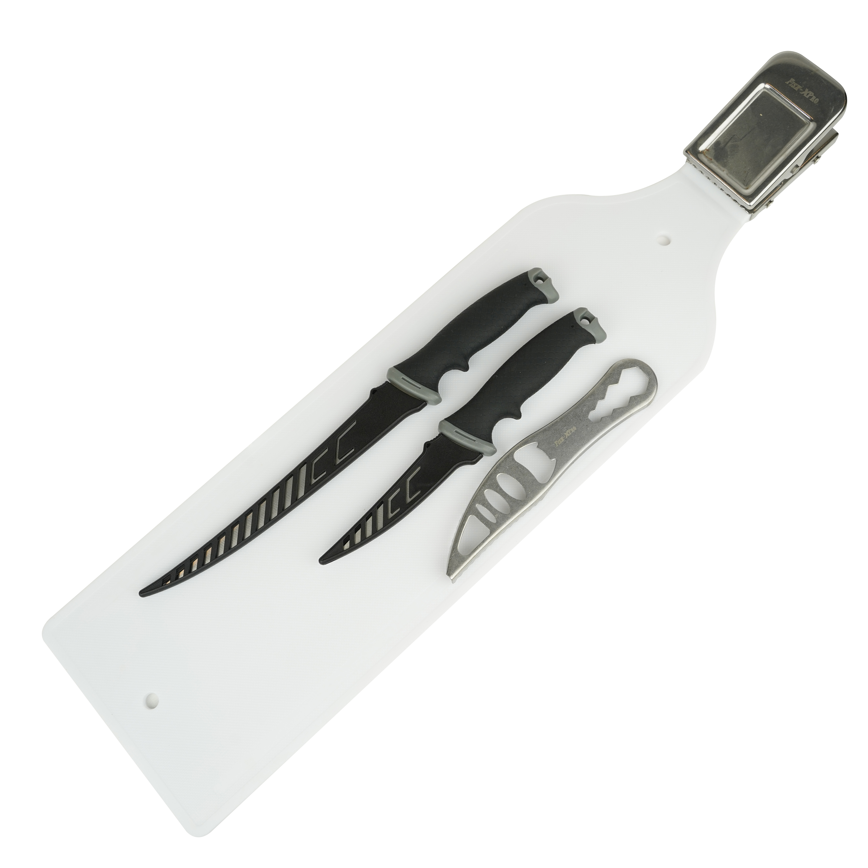 FishXpro vis fileer set - 4 Delen - Vismes - Fileermes - Ontschubber en Snijplank met RVS Klem