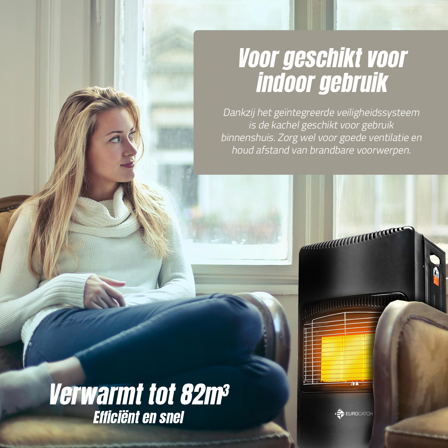 Eurocatch Gaskachel - Mobiele kachel Incl. Slang en Drukregelaar - Zwart - 4200W - 2e Kans!