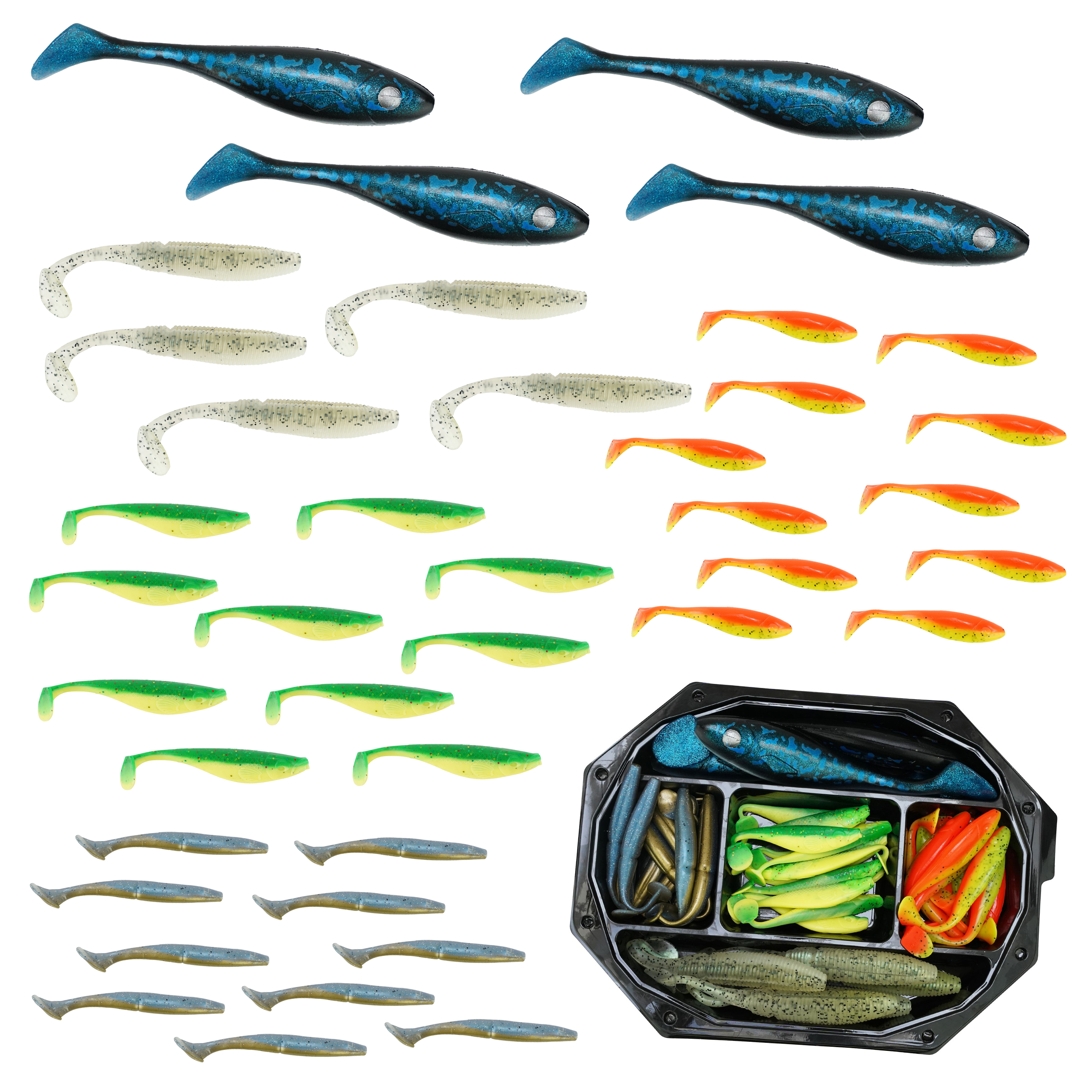 Fish-Xpro Softbait Set Naturel - Helder Water - 7 tot 20cm -  +/- 35 stuks