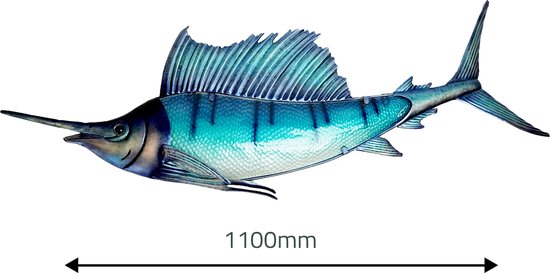 Eurocatch  Sailfish  Wanddecoratie - 110cm - 3-D  Metaal en Glas - kunst -Cadeau Tip