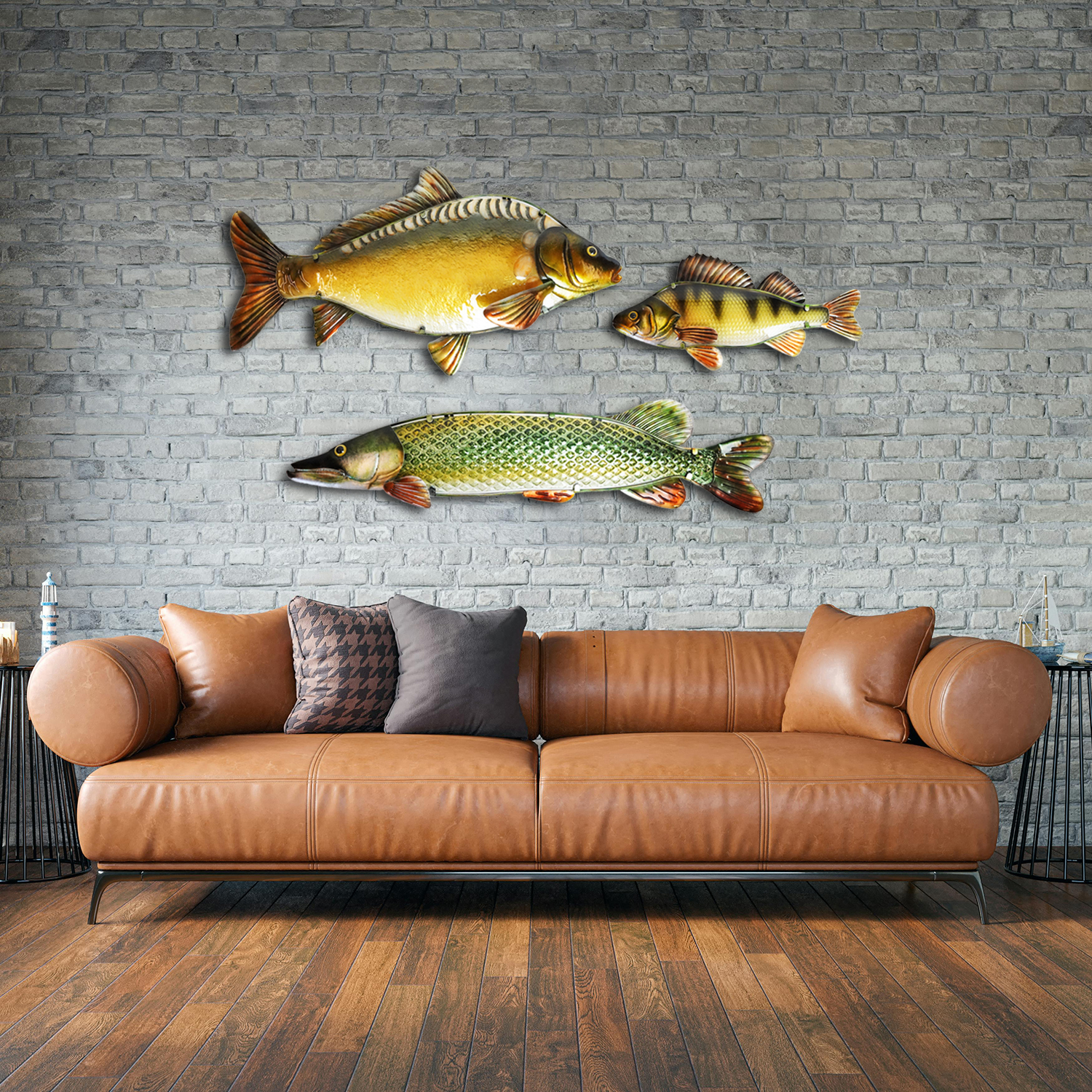 Eurocatch Snoek & Baars Wanddecoset - Muurdecoratie - 90cm - 3-D Metaal en Glas - Kunst - Cadeau Tip