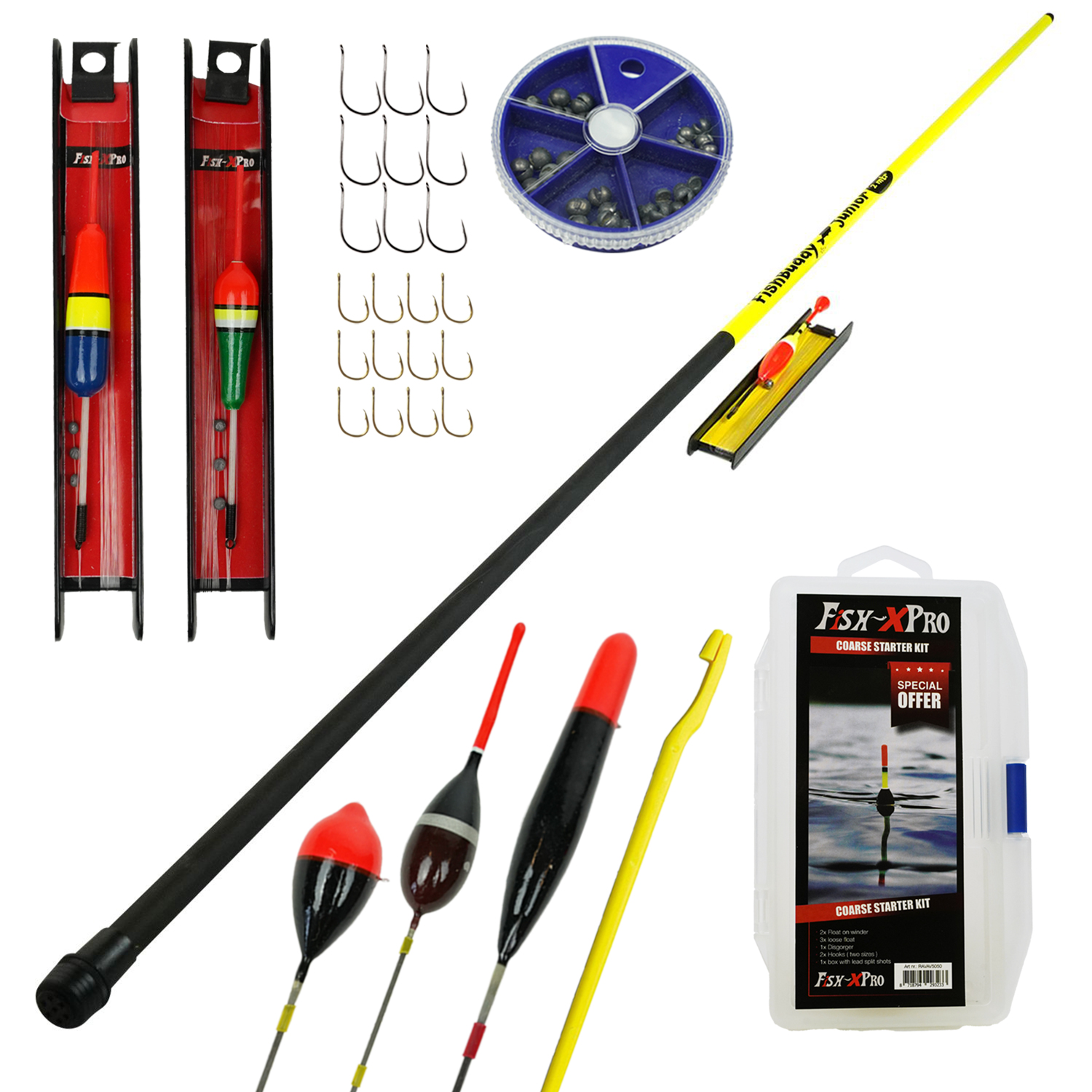 Fish-Xpro Vaste hengelset 2m - Telescoop Hengel - Witvisset - Visset - Dobberset - Opbergdoos - Tuigjes - Dobbers - Vishaken - Vislood - Hakensteker - Onthaker - 29-Delig