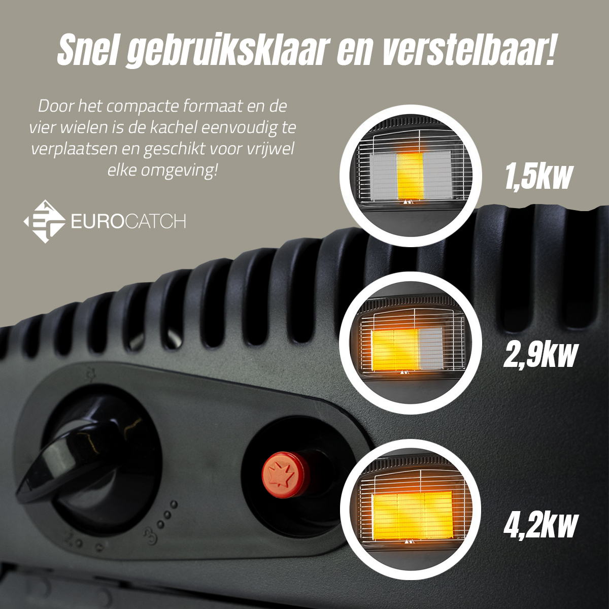 Eurocatch Gaskachel - Mobiele kachel Incl. Slang en Drukregelaar - Zwart - 4200W - 2e Kans!
