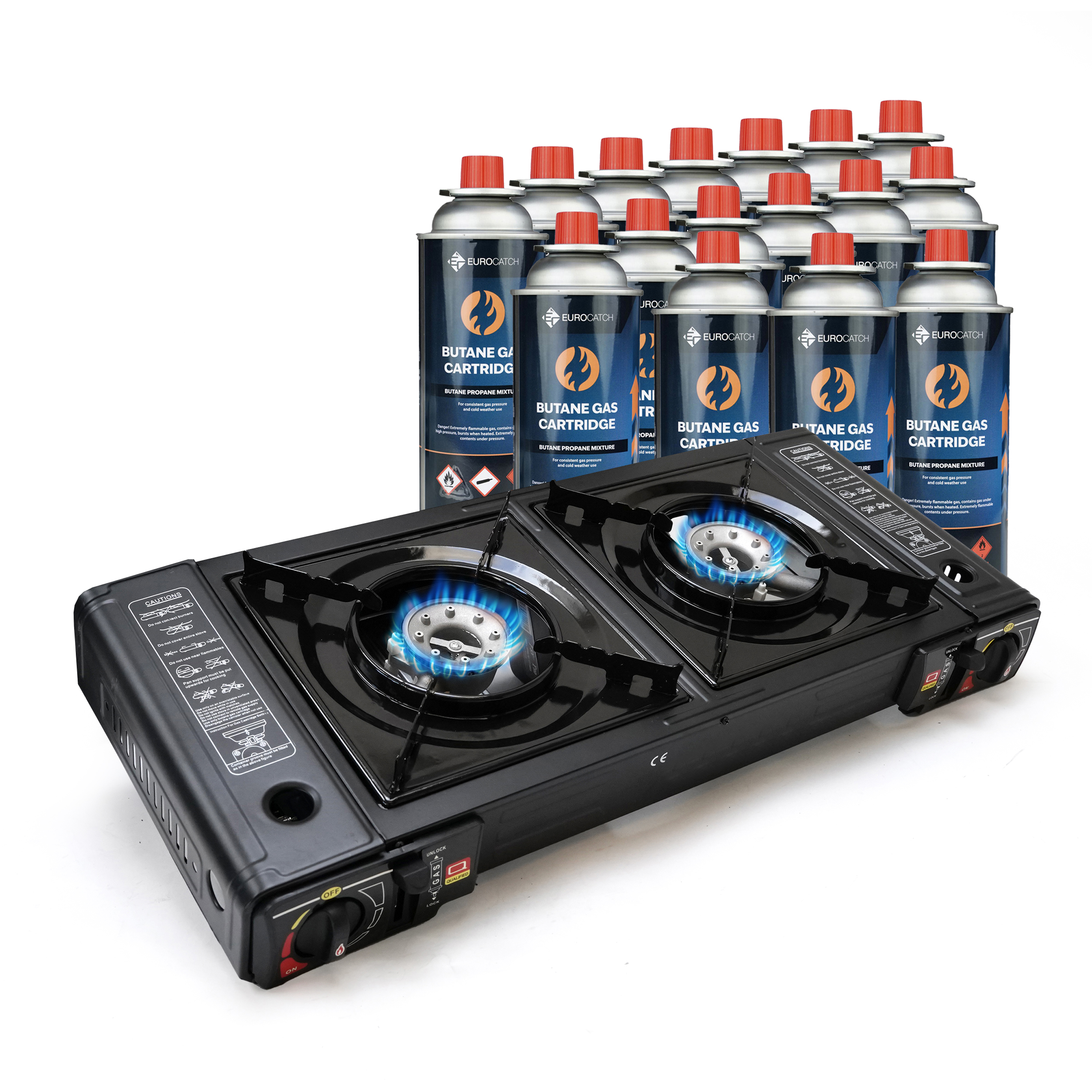 Eurocatch Dual Gas Stove  2 pits Kooktoestel op gas incl 16 Gasbussen
