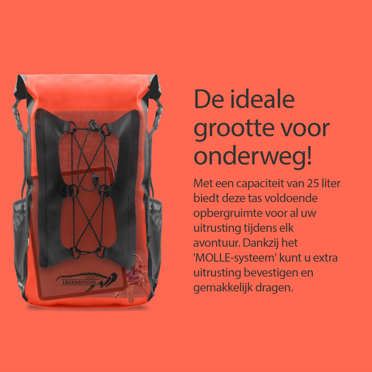 Legendfossil - Tarpaulin - Rucksack Trapper - Black - 25L - Waterdicht - Rugzak - Backpack - Outdoor - Rugtas - Rood