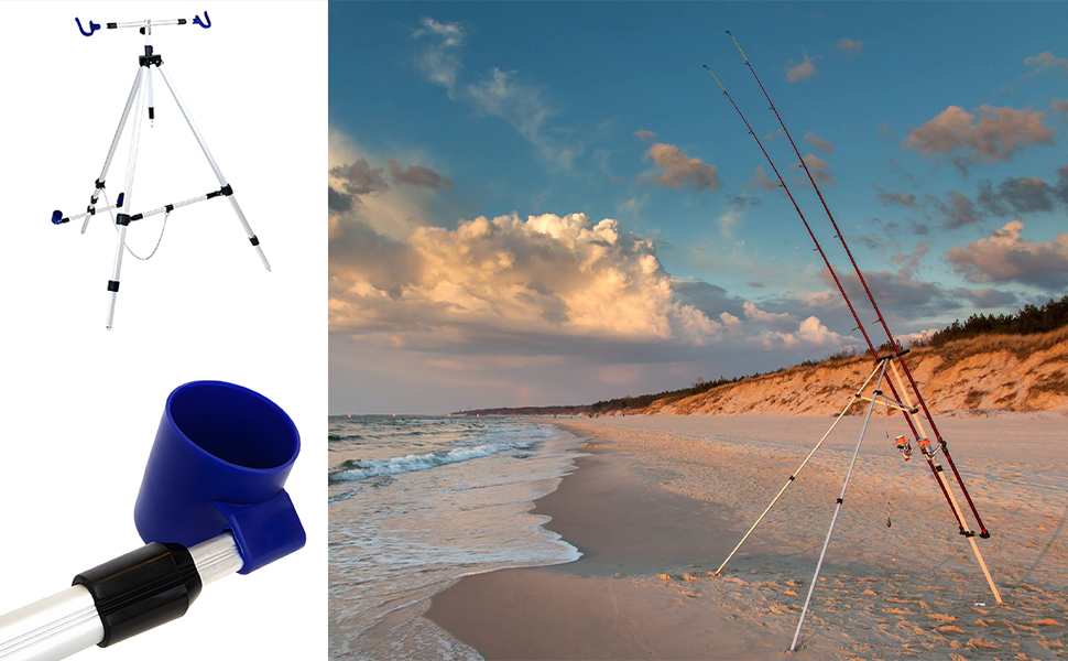 X2 3-leg Strandsteun Deluxe | Verstelbare Strandsteun| twee Hengels |  Hoogte Max. 150cm | Driepoot | Tri-pod | Aluminium Beach Pod