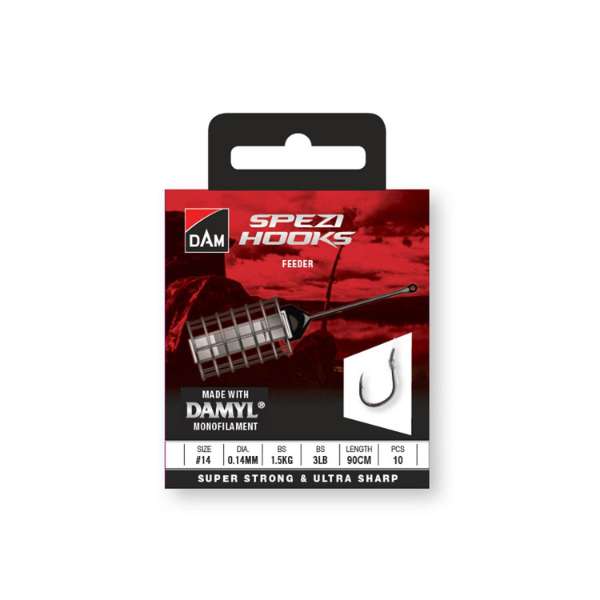 Dam Spezi Feeder | Onderlijn | Haakmaat 14 | 0.14mm | 1.5kg | 3lbs | 90cm | 10 Stuks