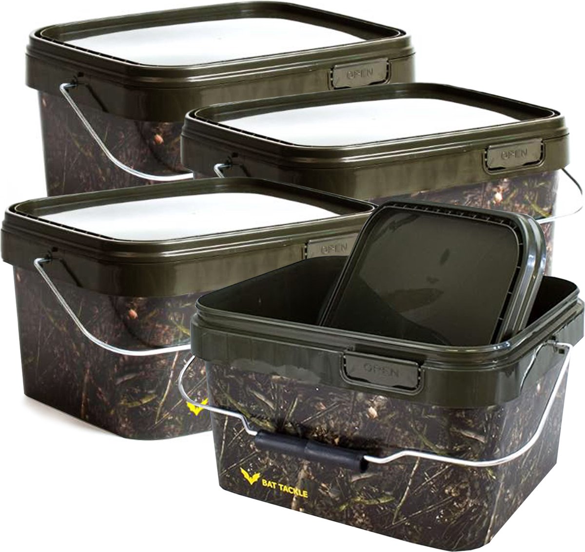 X2 Bat Tackle Camoflage Emmer - Per 4 stuks - 5L - Camo - Bewaaremmer - Voeremmer - Aasemmer - Boilie emmer - Bait Bucket