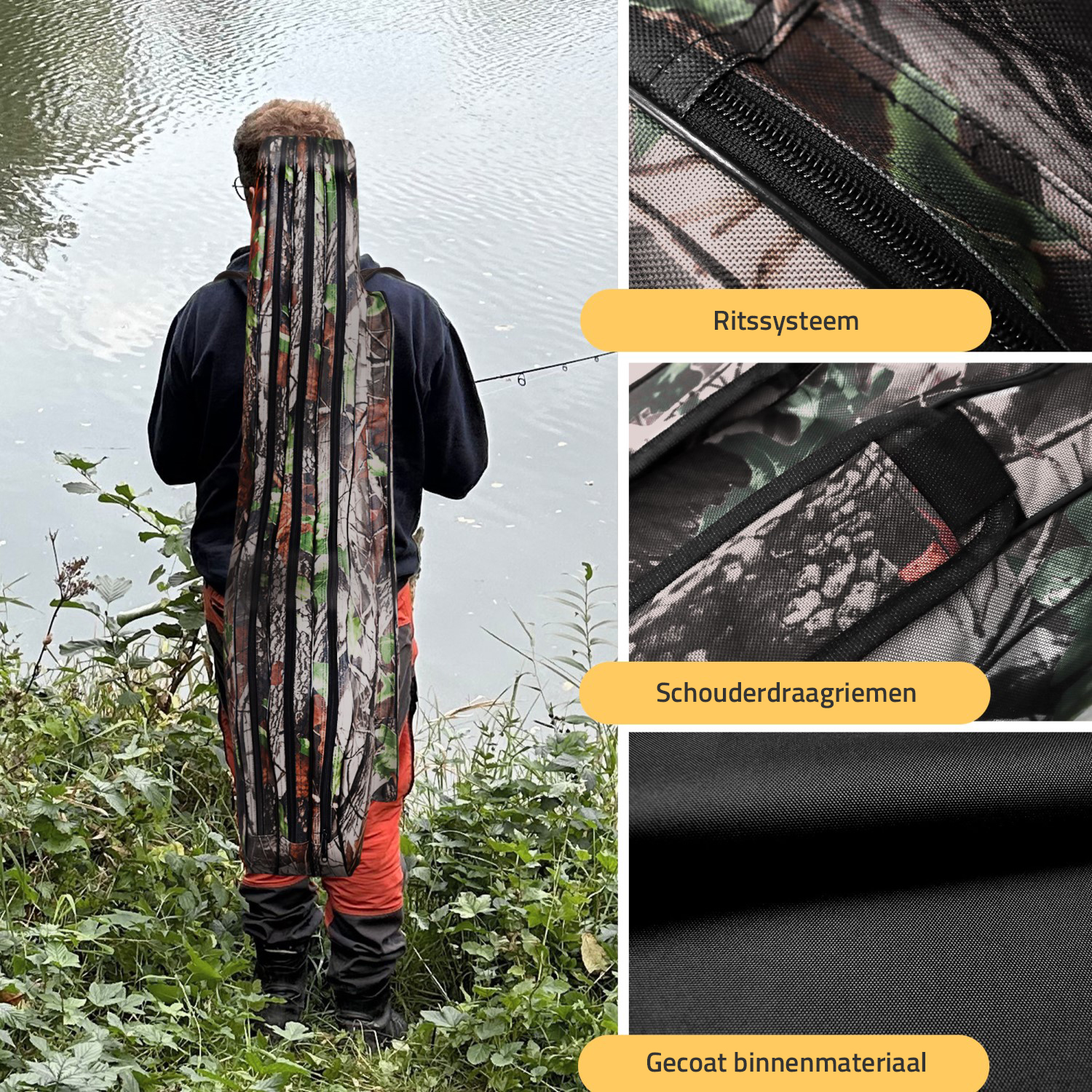 Traxis  Hengel Foudraal |1.25m | Plek voor 3-Hengels | Camouflage Rod Bag 