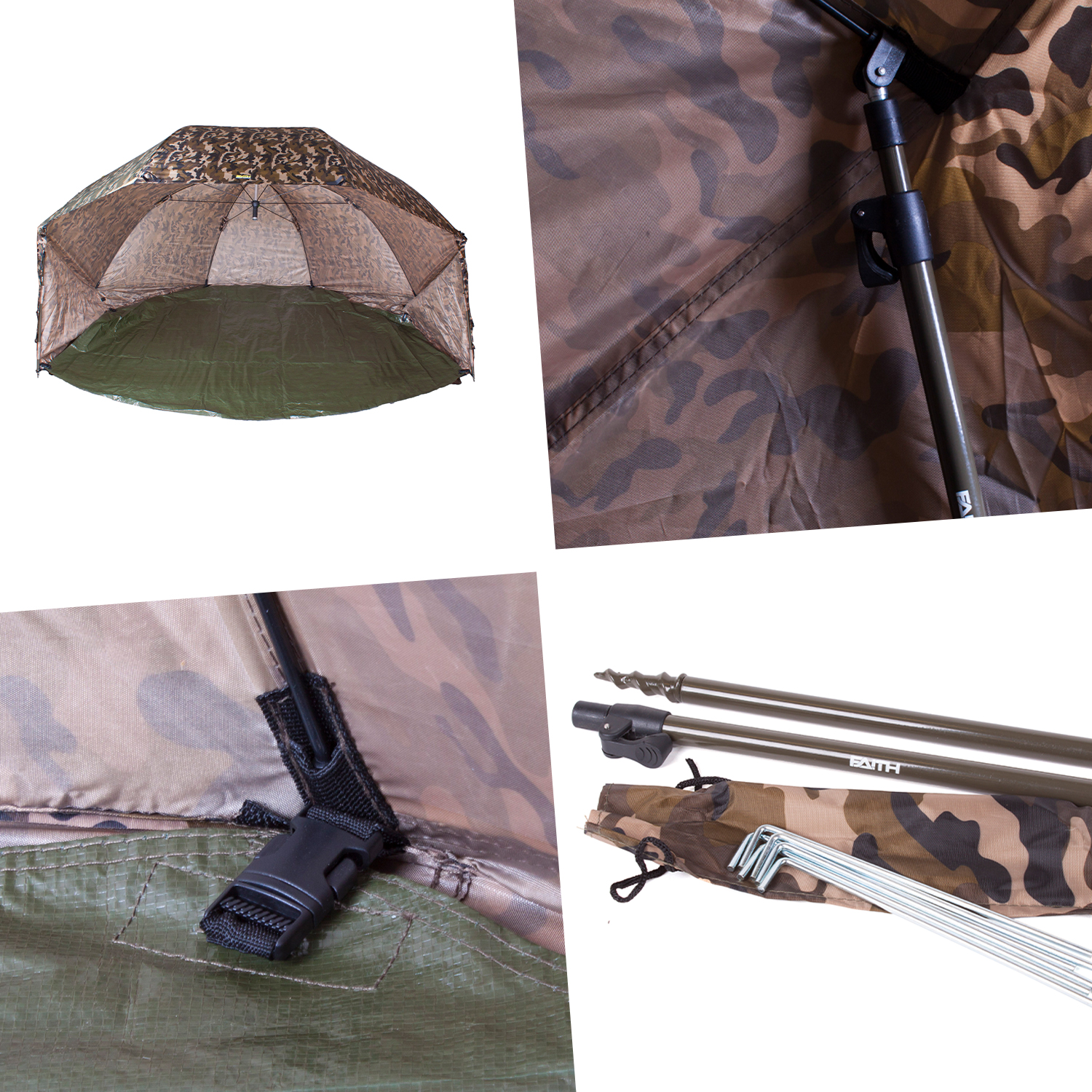 Faith Oval Brolly | 60 Inch | Oval Paraplu | Shelter | Incl. Grondzeil en Stormpalen | 3.00m |  Camouflage 