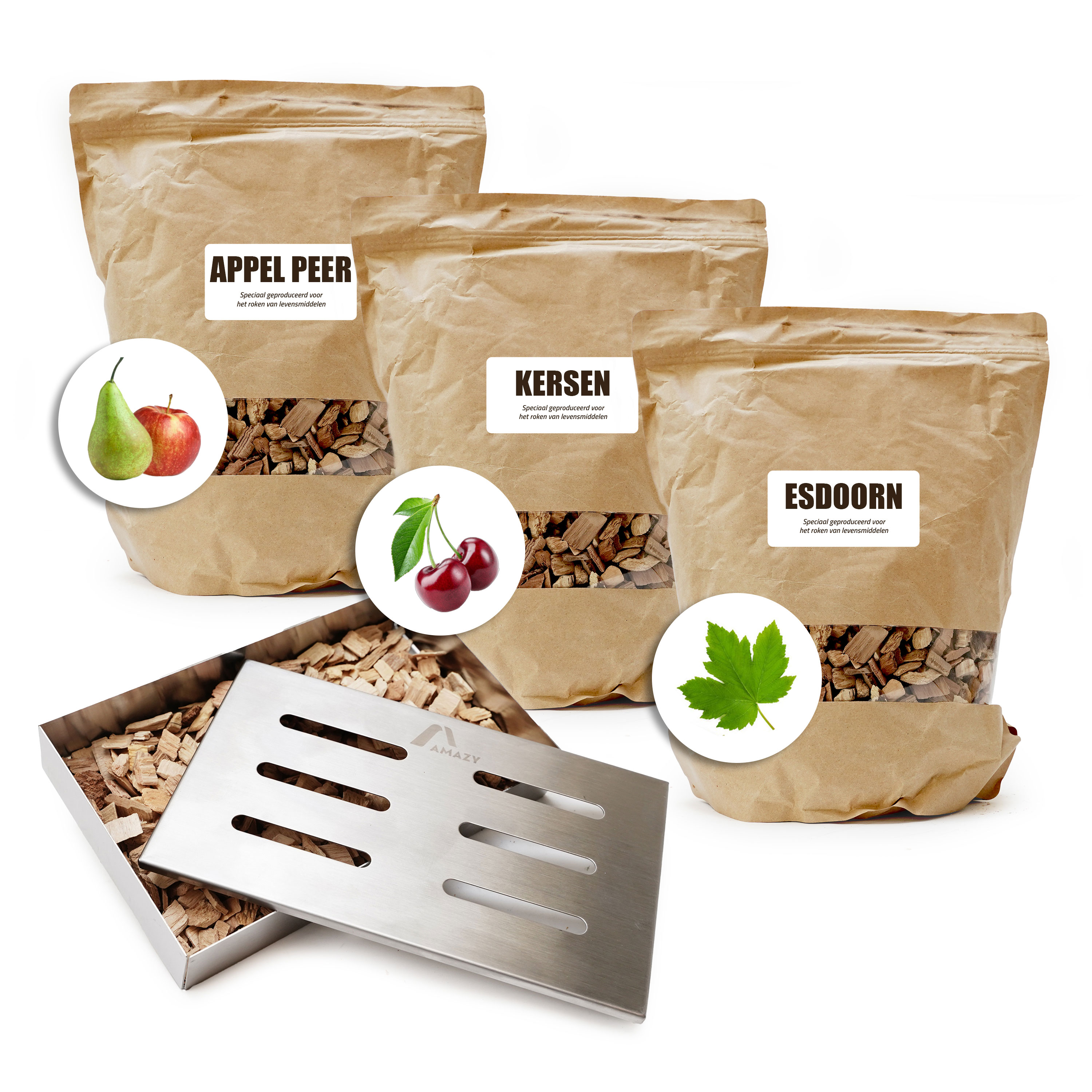 Eurocatch Rookhout Set met RVS Rookbox – Compleet met 3 x 4L Rookhout